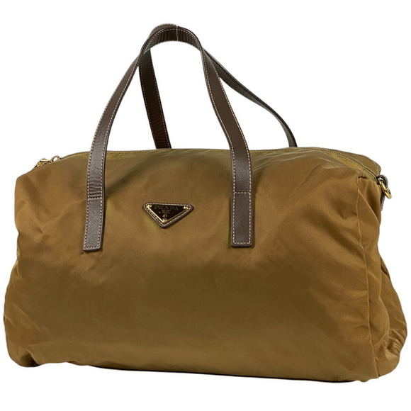 Prada Handbag Boston Bag Shoulder Bag Brown Nylon - Picture 1 of 7